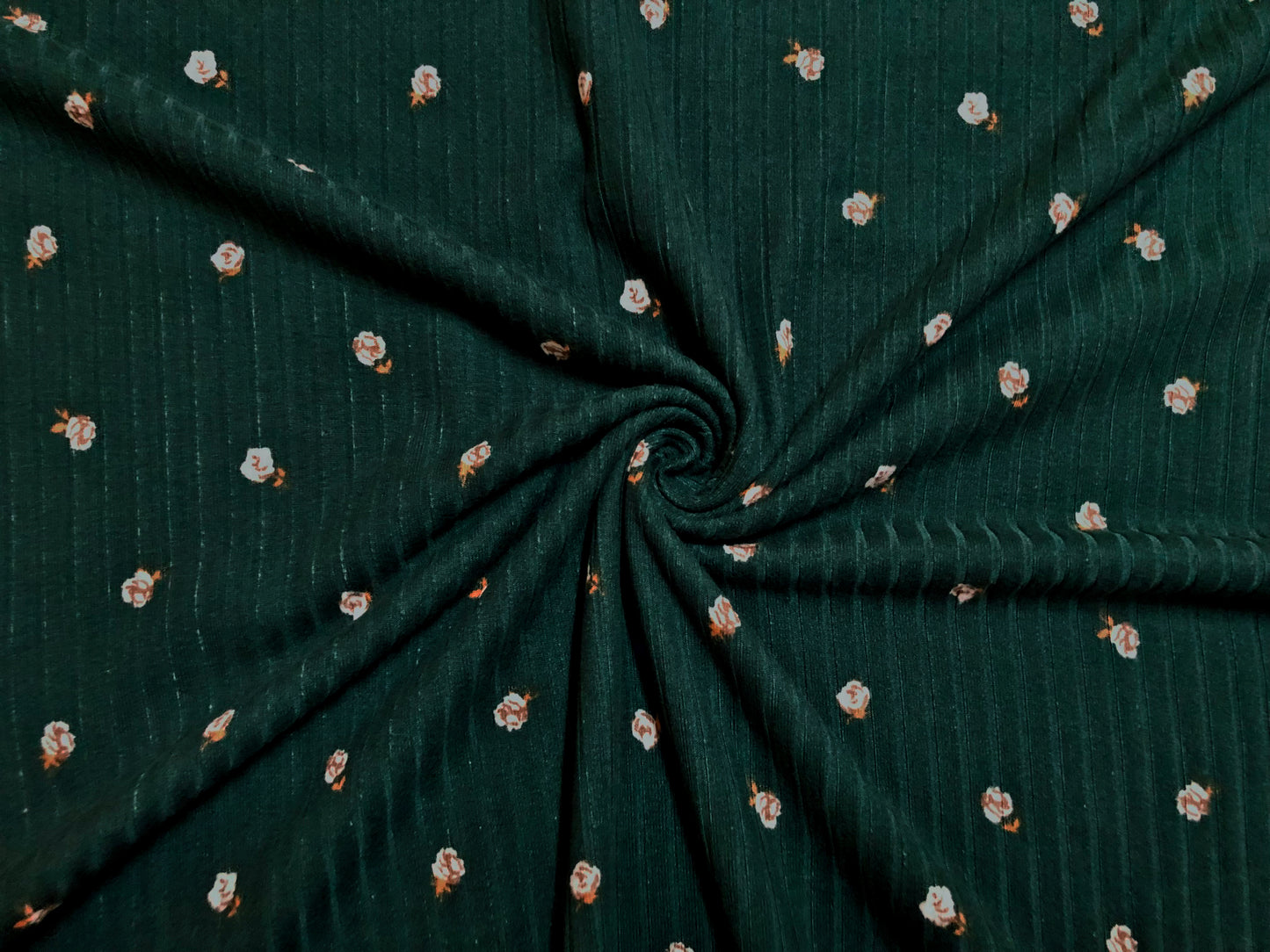 Soft Rib Knit – Forest Green Rosebud Floral, 4-Way Stretch, 60" Wide – Poly/Rayon/Spandex by the Yard (PRRPR090)