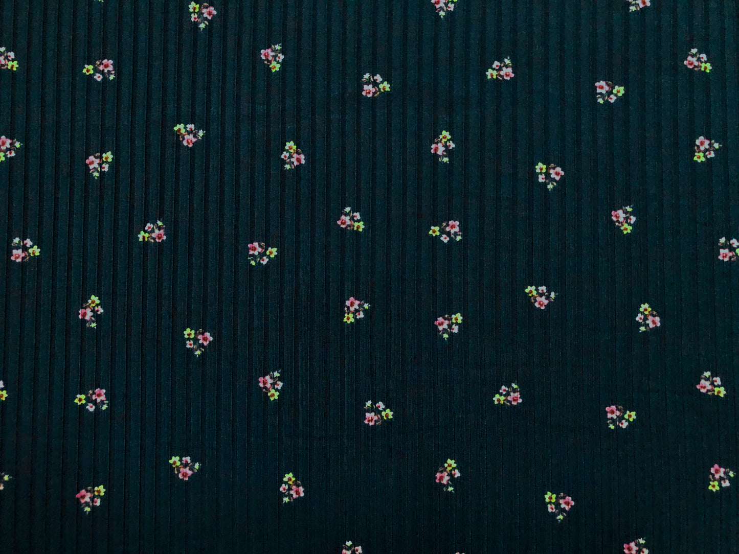 Soft Rib Knit – Deep Teal Mini Floral • 4-Way Stretch • 60" Wide • Poly/Rayon/Spandex by the Yard (PRRPR093)
