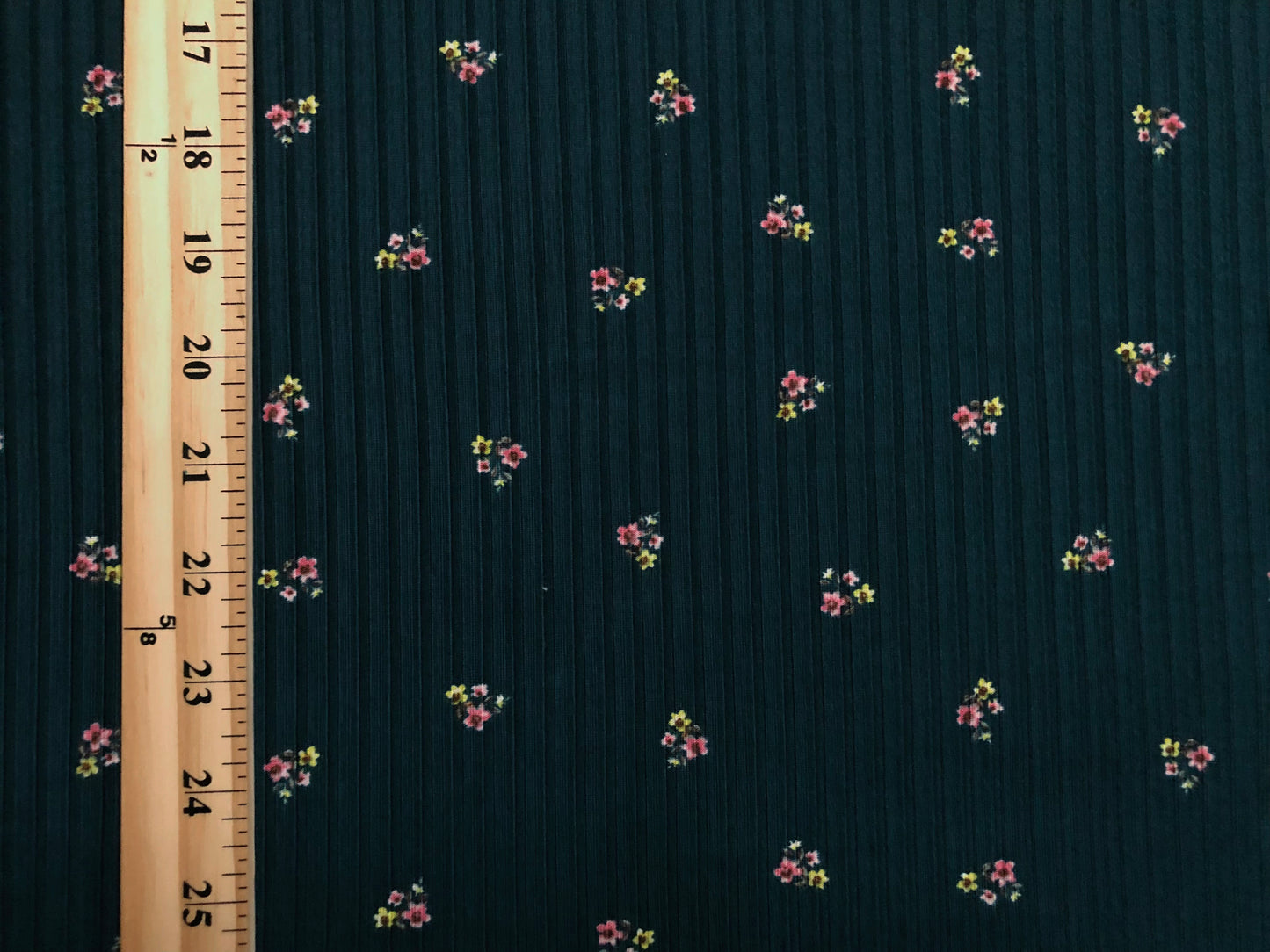Soft Rib Knit – Deep Teal Mini Floral • 4-Way Stretch • 60" Wide • Poly/Rayon/Spandex by the Yard (PRRPR093)