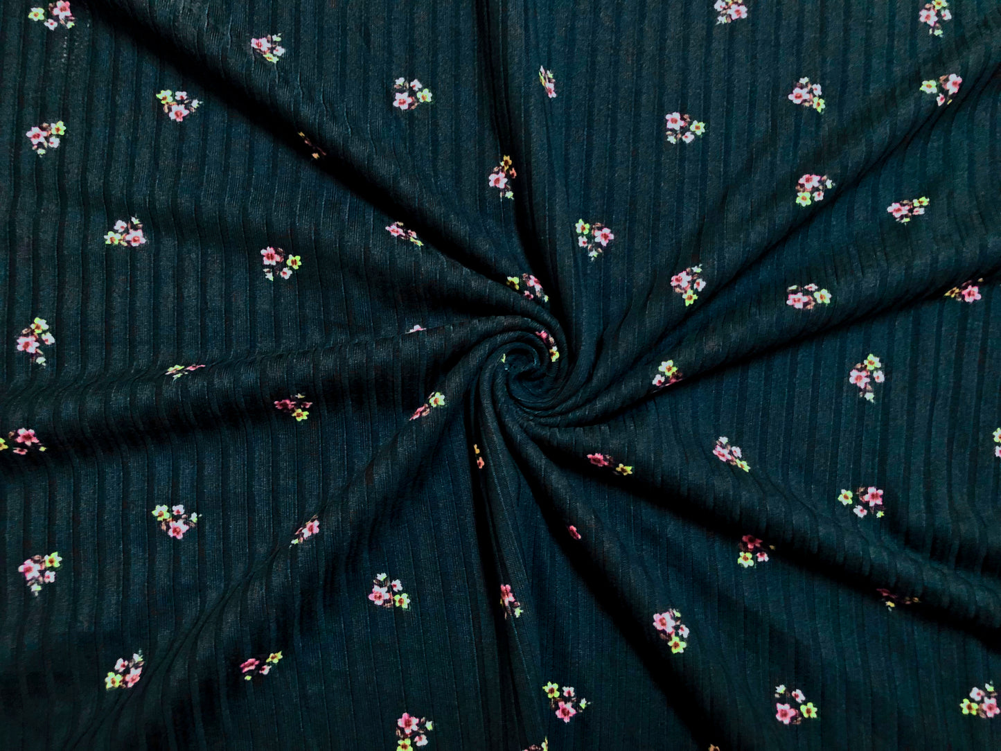 Soft Rib Knit – Deep Teal Mini Floral • 4-Way Stretch • 60" Wide • Poly/Rayon/Spandex by the Yard (PRRPR093)
