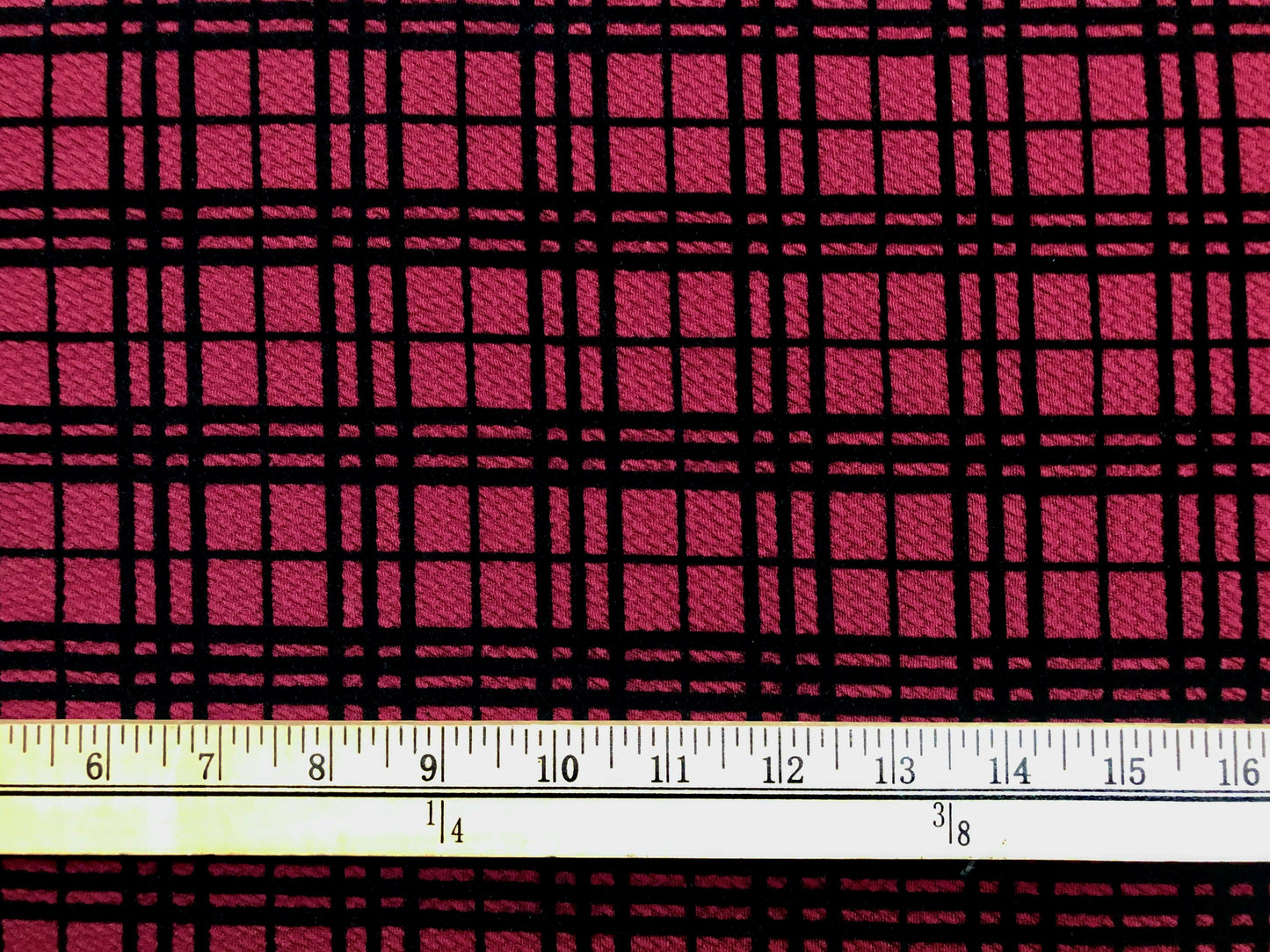 Bullet Knit Stretch Fabric – Burgundy & Black Velvet Plaid Print, 56″ Wide, Sold by the Yard (BPR179)