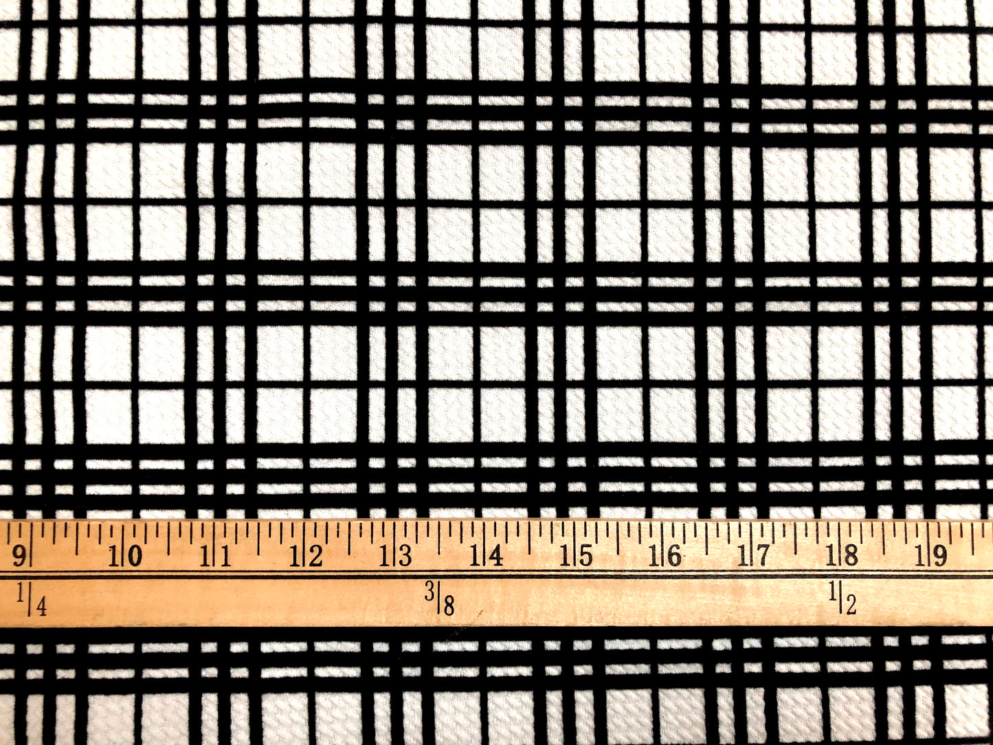 Bullet Knit Stretch Fabric – Snow White & Black Velvet Plaid Print, 56″ Wide, Sold by the Yard (BPR178)