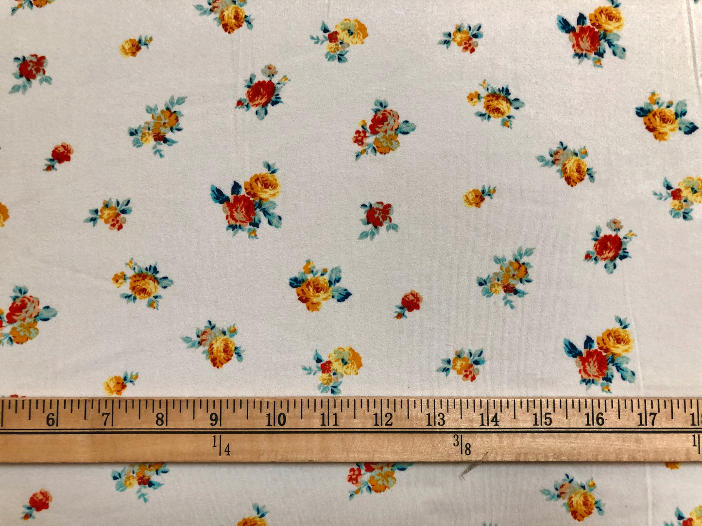DTY Brushed Fabric-Ivory Gold Red Blue Roses-DTYBPR181-Sold by the Yard-Jersey Fabric