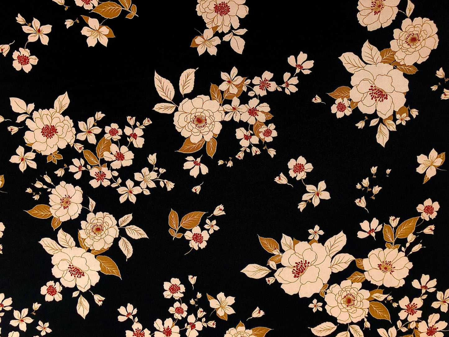 Golden Blossom Floral Rayon Twill — 56" Wide — 64% Polyester / 34% Rayon / 2% Spandex — Sold by the Yard (PRSPR04)