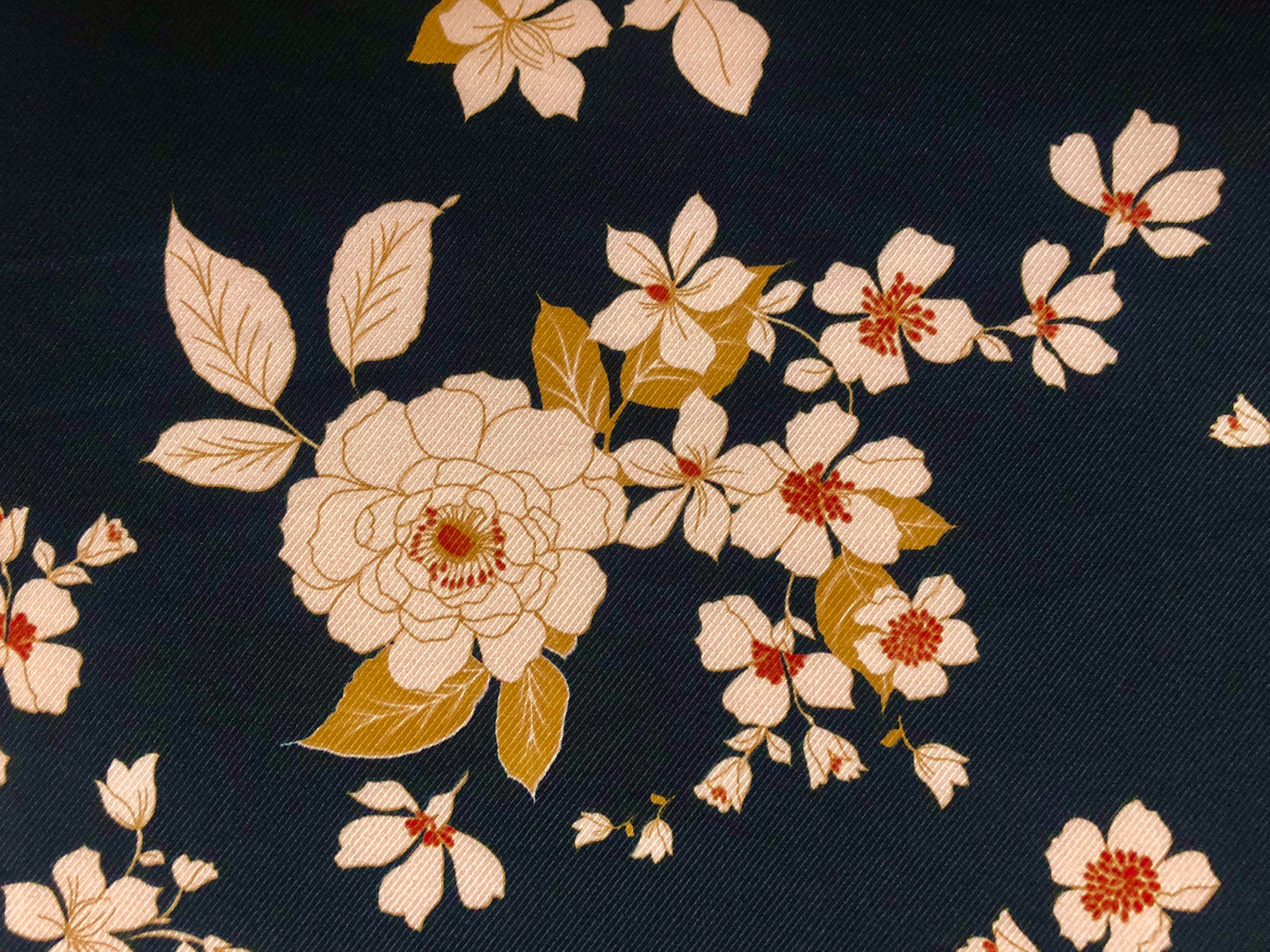 Golden Blossom Floral Rayon Twill — 56" Wide — 64% Polyester / 34% Rayon / 2% Spandex — Sold by the Yard (PRSPR04)