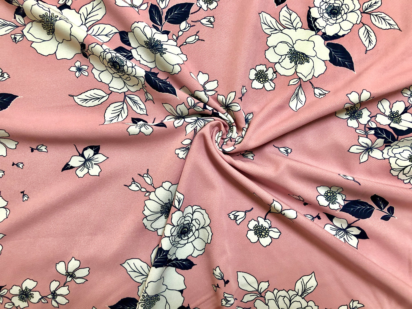 Pink Blossom Floral Rayon Twill - 56" Wide - 64% Polyester / 34% Rayon / 2% Spandex - Sold by the Yard (PRSPR05)