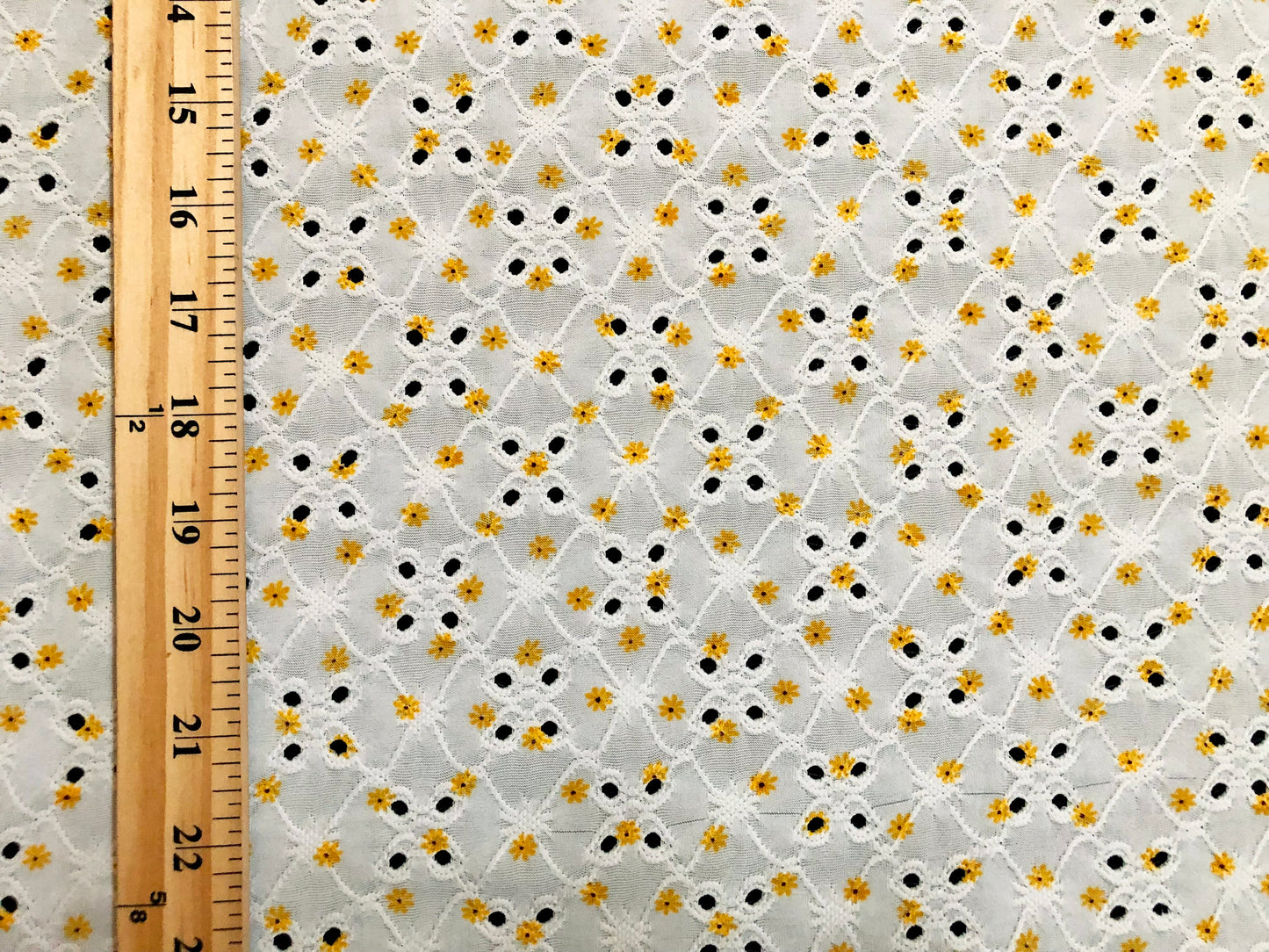 DTY Eyelet Fabric-Ivory Yellow 1/4" Sunflowers-DTYBPR525-Sold by the Yard-Apparel Fabric