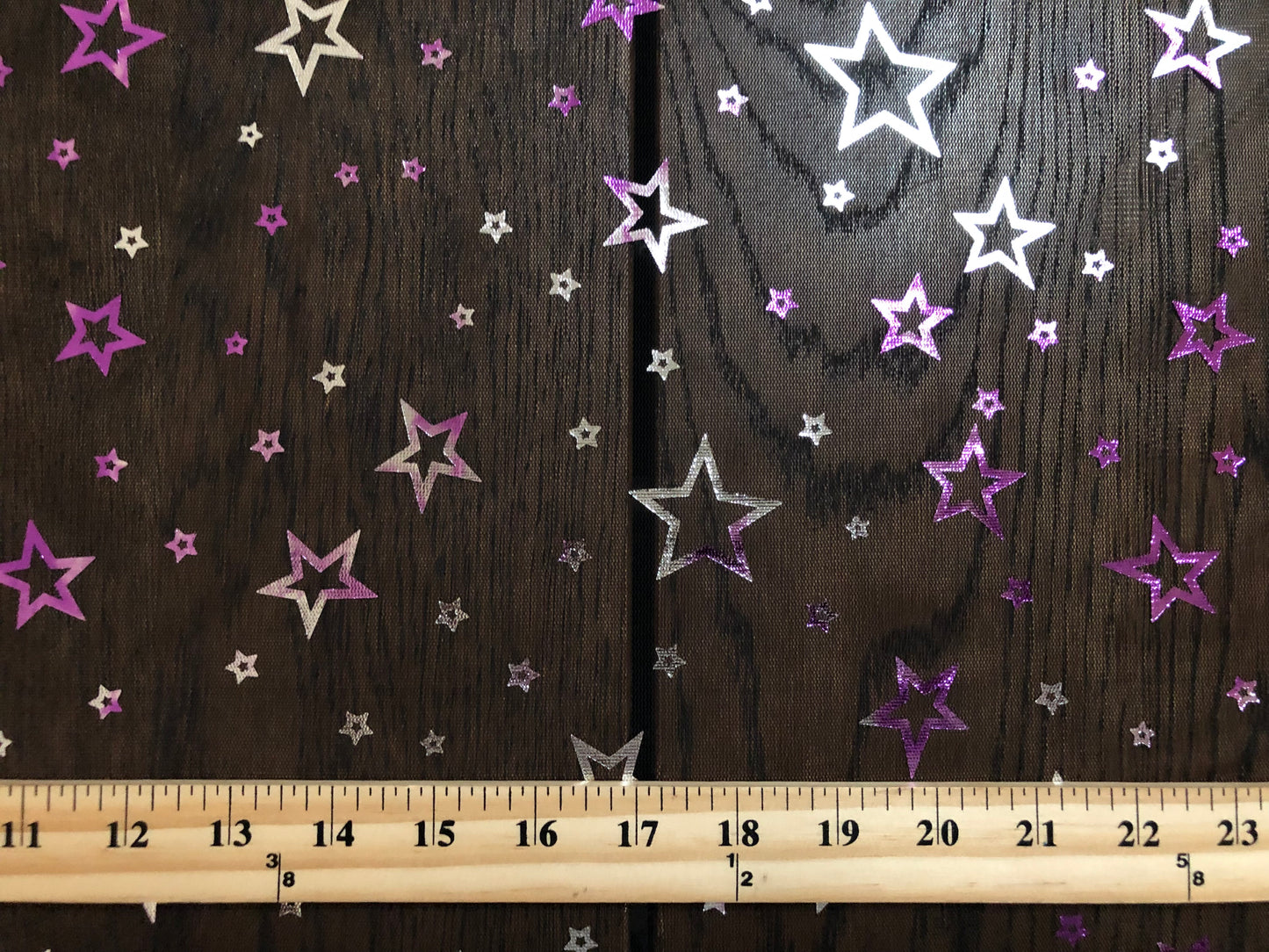 Purple & Silver Foil Star Mesh Fabric | 45" Wide Sheer Black Tulle – Sold by the Yard (PMSPR01)