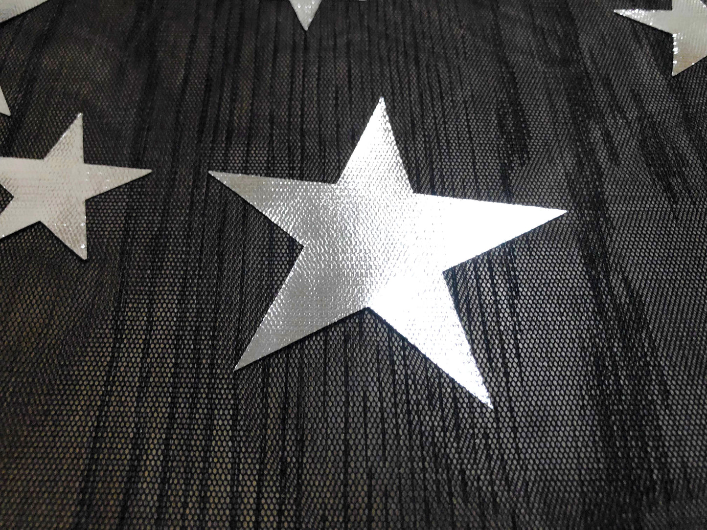 Silver Foil Star Mesh Fabric | 45" Wide Sheer Black Tulle – Sold by the Yard (PMSPR03)
