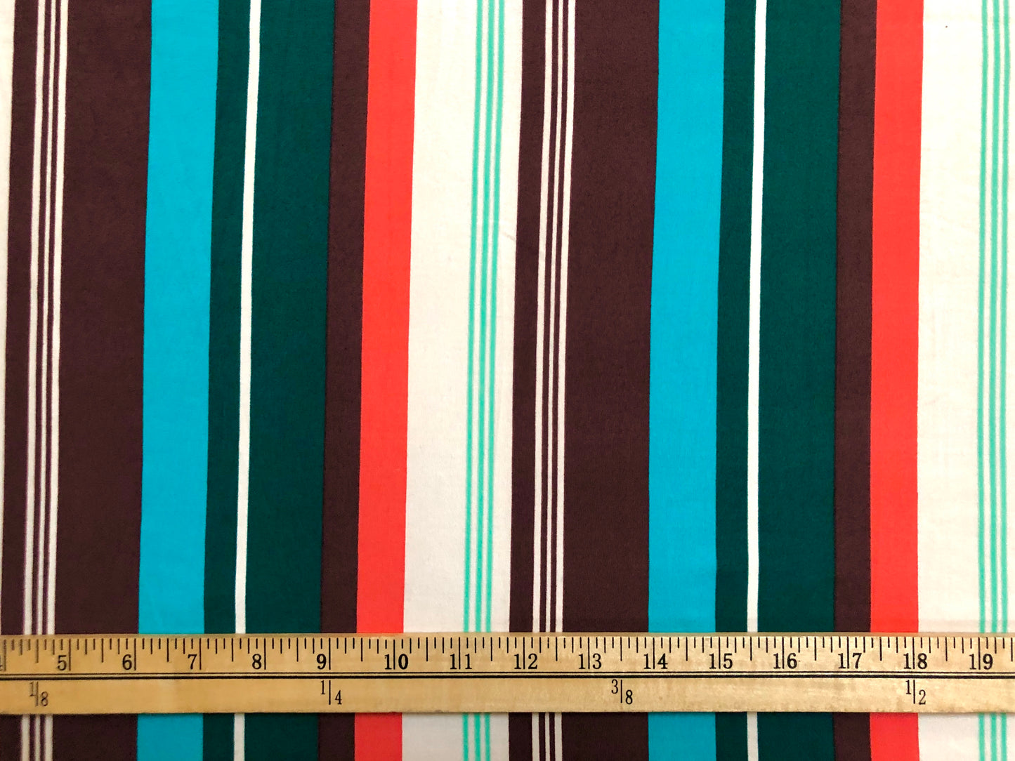 DTY Brushed Fabric-Ivory Brown Turquoise Stripes-DTYBPR210-Sold by the Yard-Jersey Fabric