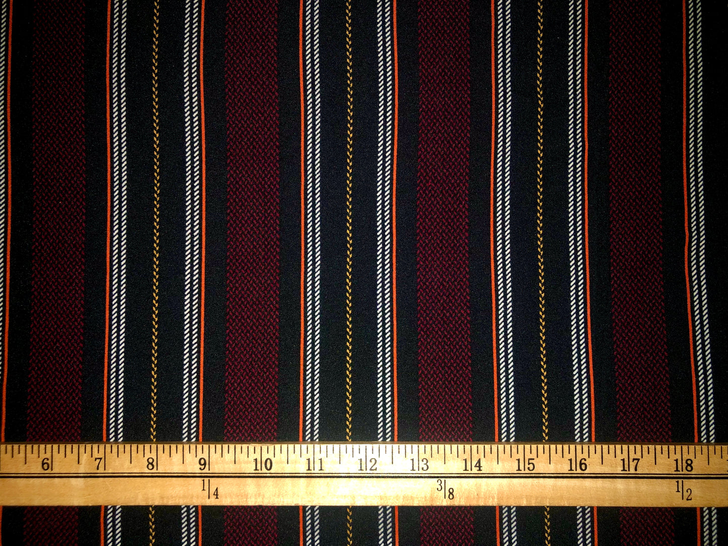 DTY Brushed Fabric-Maroon Black Orange Dotted Stripes-DTYBPR205-Sold by the Yard-Jersey Fabric