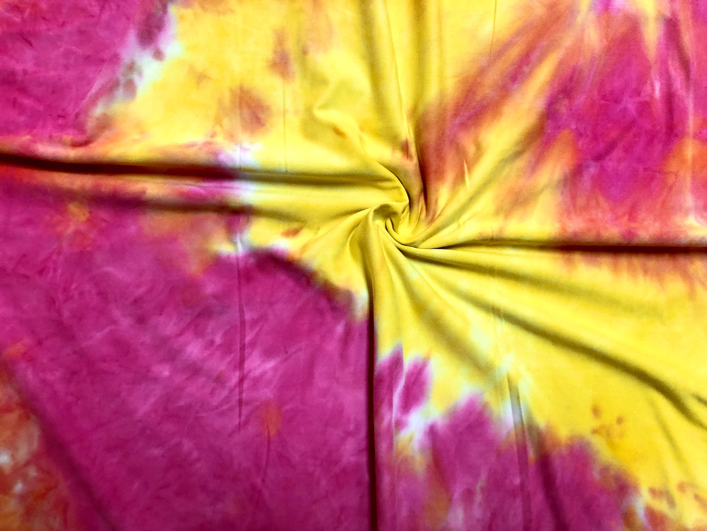 DTY Brushed Knit Fabric – Neon Sunset Tie Dye – Yellow, Pink & Orange – 4-Way Stretch, 58" Wide, 180 GSM – Sold by the Yard (DTYBTD017)