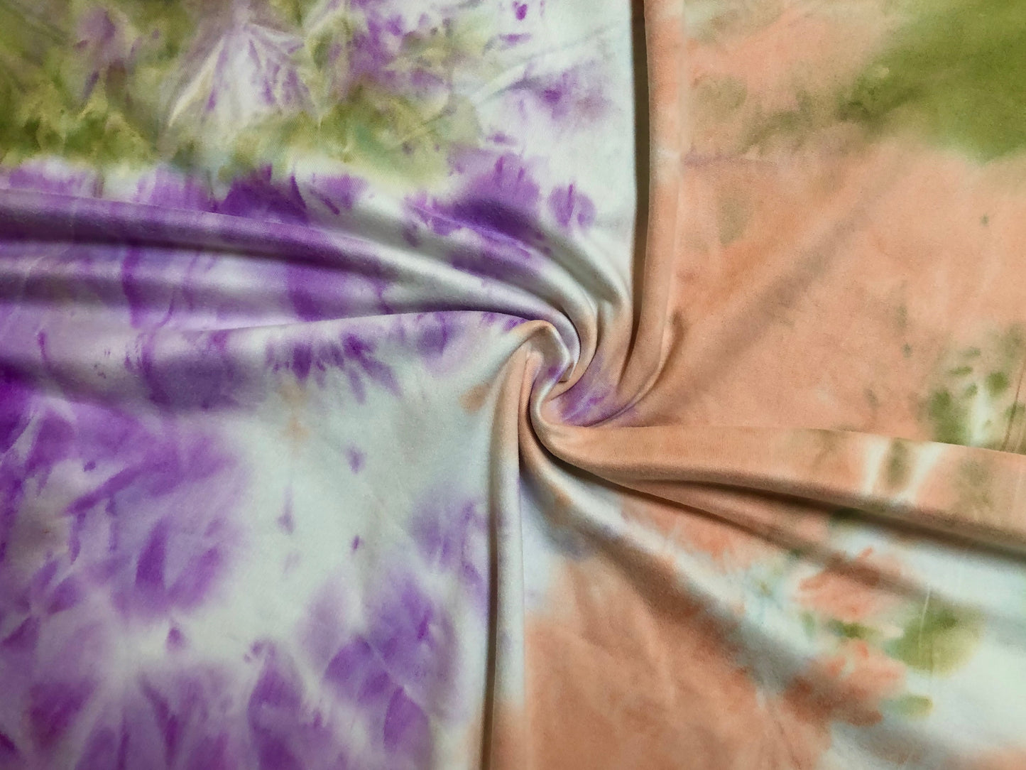 DTY Brushed Fabric-Ivory Purple Green Tie Dye-DTYBTD015-Sold by the Yard-Jersey Fabric
