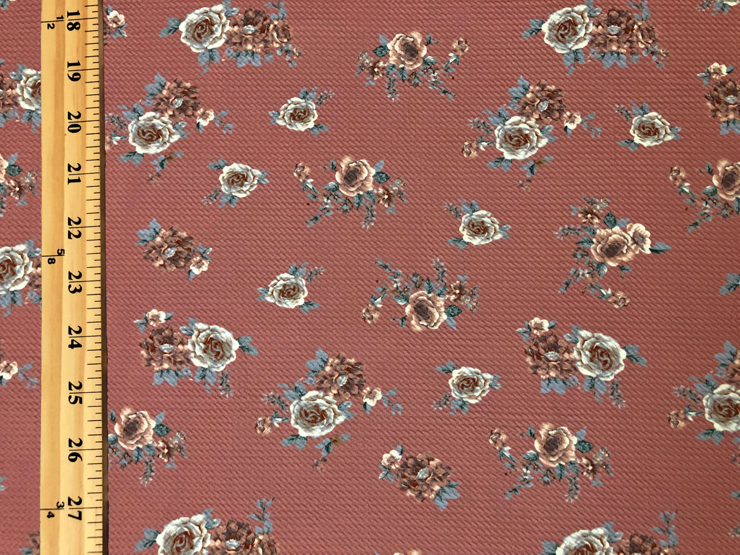 Bullet Knit Fabric – Brown & Silver Roses Bouquet Stretch Print on Vibrant Mauve, 56″ Wide, Sold by the Yard (BPR273)