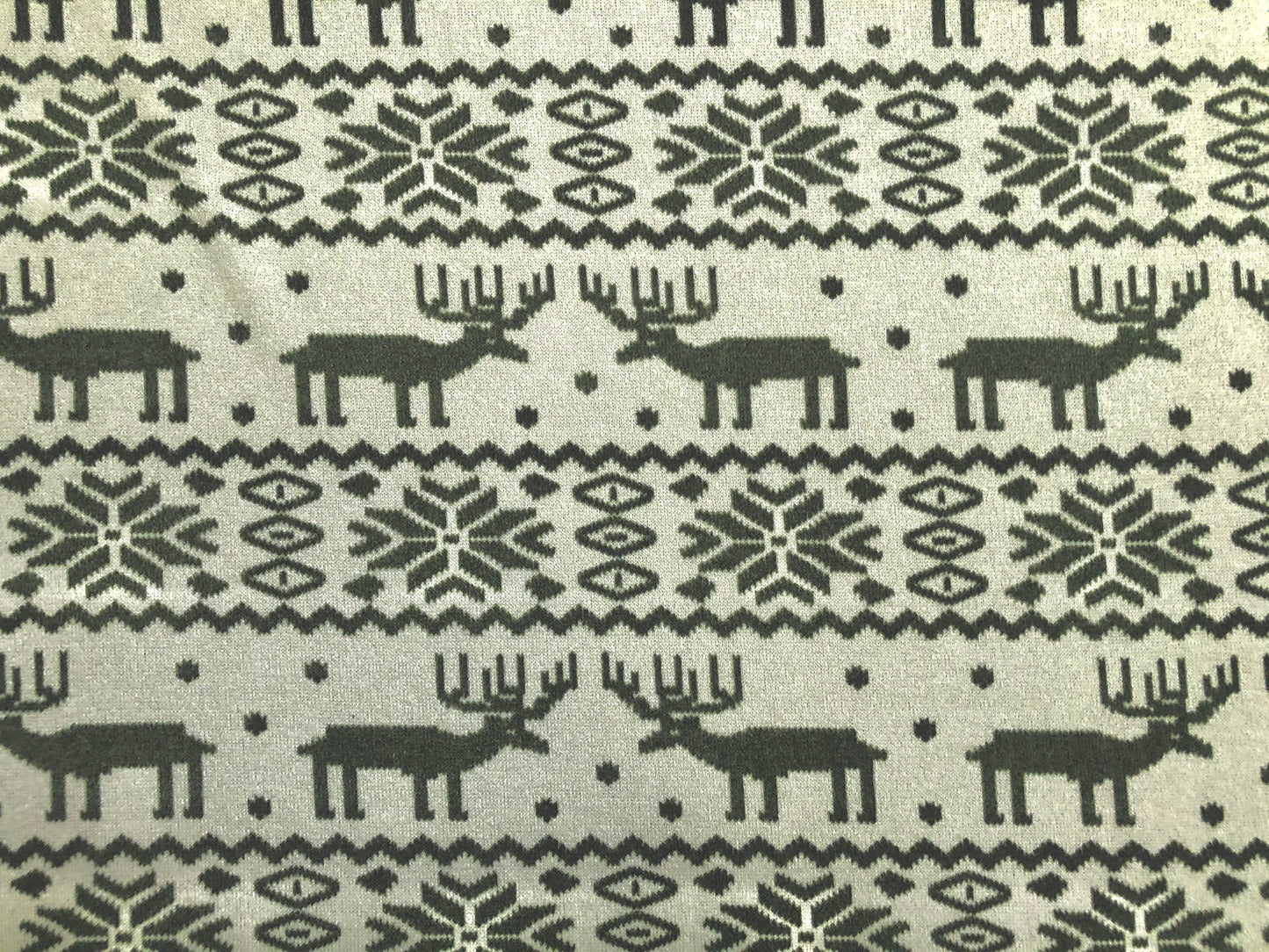 Warm & Soft Nordic Reindeer Hacci Knit – Vanilla/Olive, 56″ Wide, 95% Polyester 5% Spandex – Sold by the Yard (HSPR025)