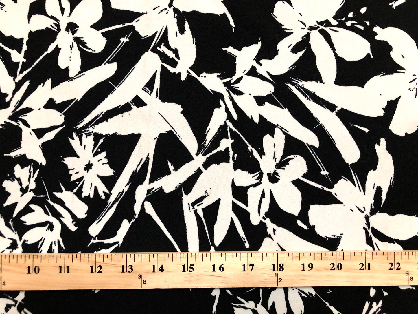 Techno Crepe Knit Fabric – 4-Way Stretch, Silky Drape, Wrinkle-Resistant, 56″ Wide, 240 GSM – Black & White Brushstroke Floral – Sold by the Yard (TCRP013)