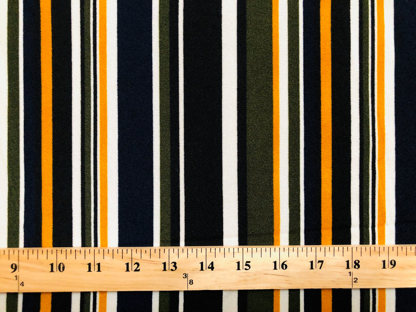 Techno Crepe Knit Fabric – 4-Way Stretch, Silky Drape, Wrinkle-Resistant, 56″ Wide, 240 GSM – Olive/Mustard/Navy/Black/White Vertical Stripe – Sold by the Yard (TCRP09)