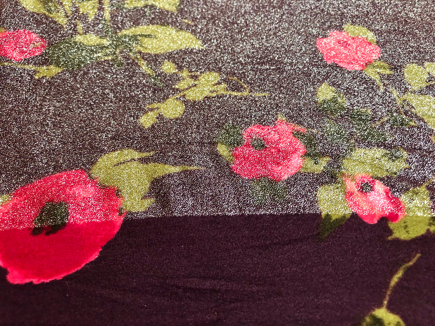 DTY Brushed Fabric-Purple Pink Green Autumn Flowers-Glitter Foil-DTYBPR222-Sold by the Yard-Jersey Shimmer Fabric