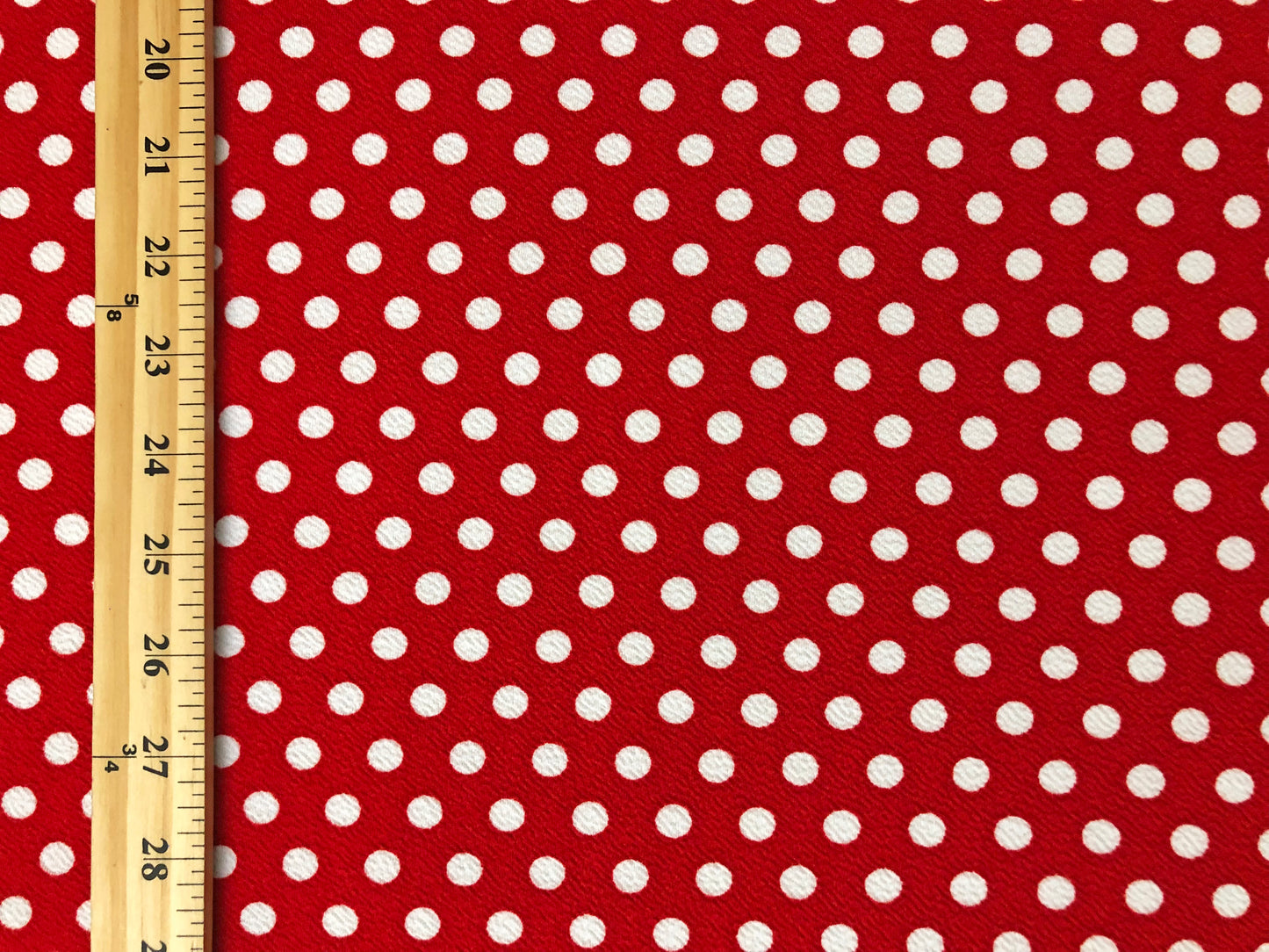 Liverpool Knit – White Dots Classic Polka Dot on Red – 4-Way Stretch, 200 GSM, 56" Wide – Sold by the Yard (LVPR325)