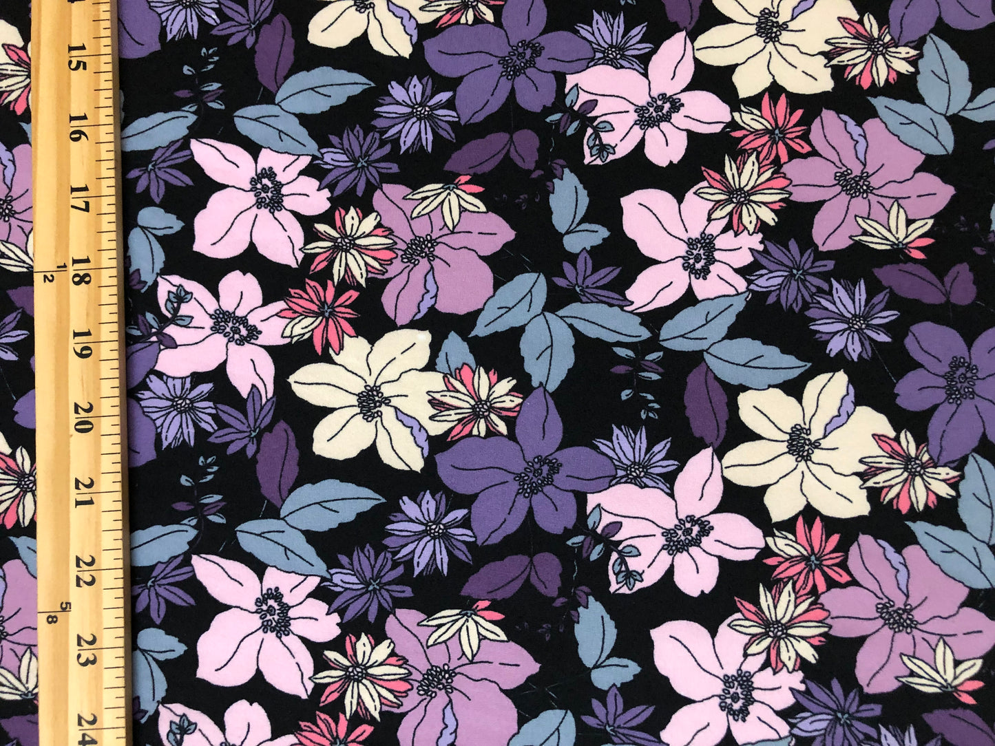 DTY Brushed Fabric-Black Purple Vanilla Mandevillas-DTYBPR532-Sold by the Yard-Jersey Fabric