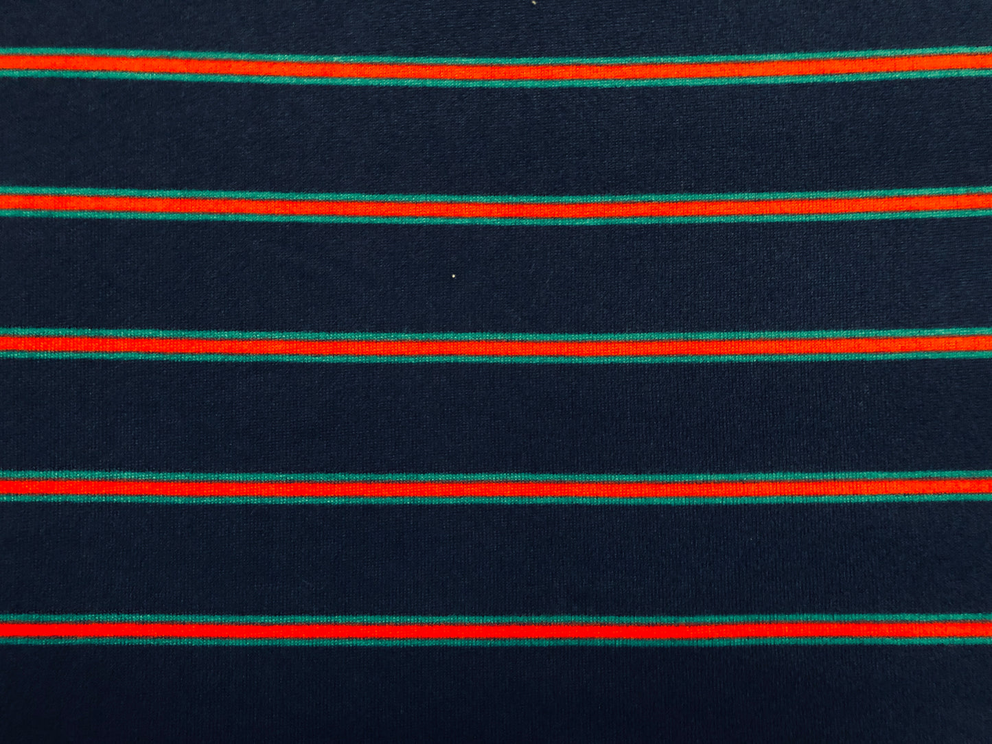 Classic Navy Pinstripe Hacci Sweater Knit – Teal & Red Stripes, 56″ Wide, 95% Polyester 5% Spandex – Sold by the Yard (HSPR028)