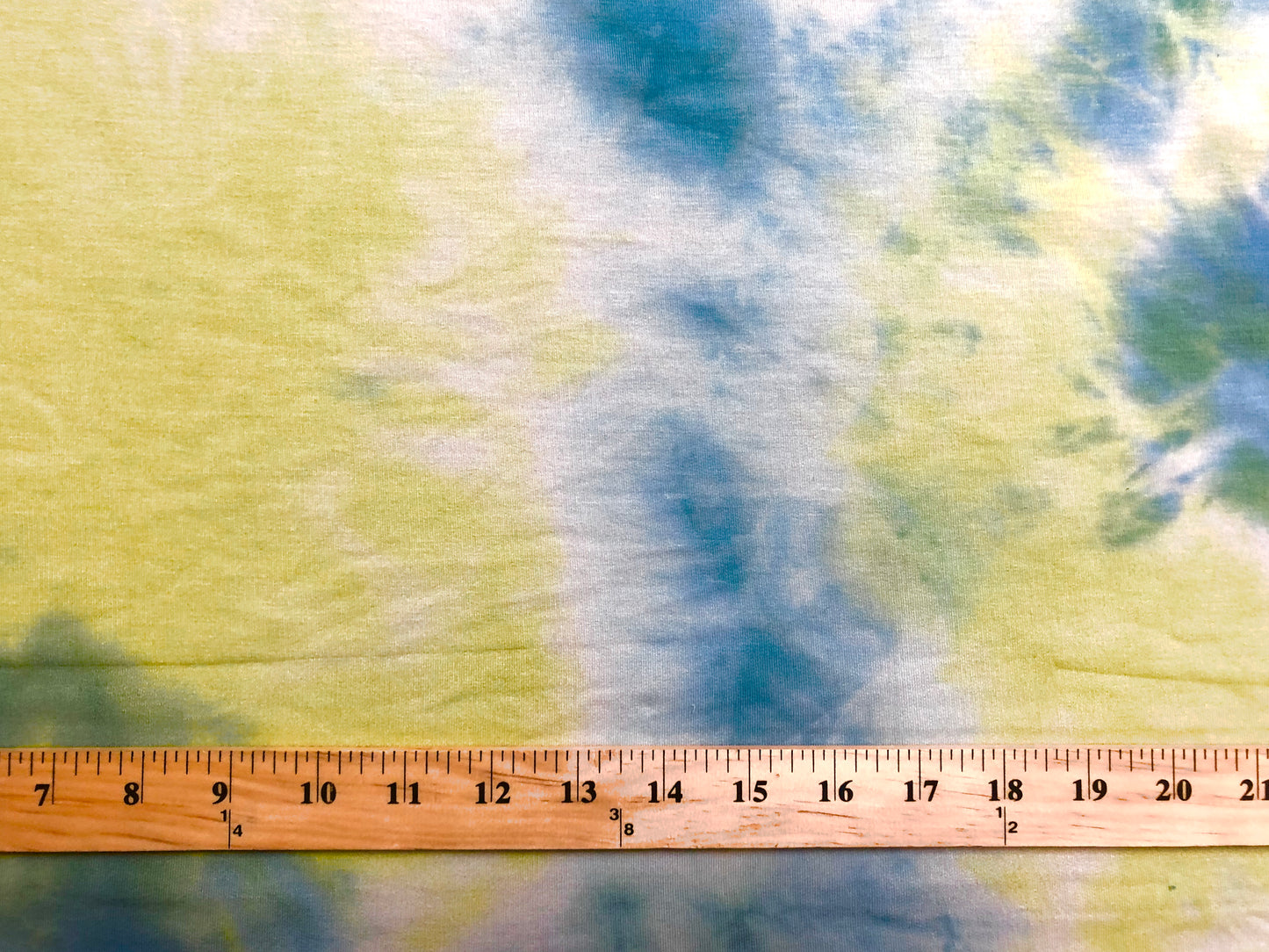 Vibrant Tie-Dye French Terry Knit Fabric – Blue, Yellow & Green | 56" Wide Rayon-Poly-Spandex Stretch | Soft, Stylish & Sold by the Yard (FTKTD02)