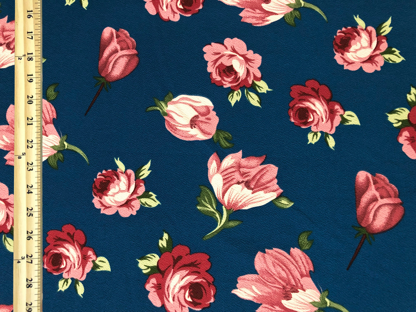 Liverpool Knit – Pink & Mauve Roses Vintage Rose Garden on Teal – 4-Way Stretch, 200 GSM, 56" Wide – Sold by the Yard (LVPR328)