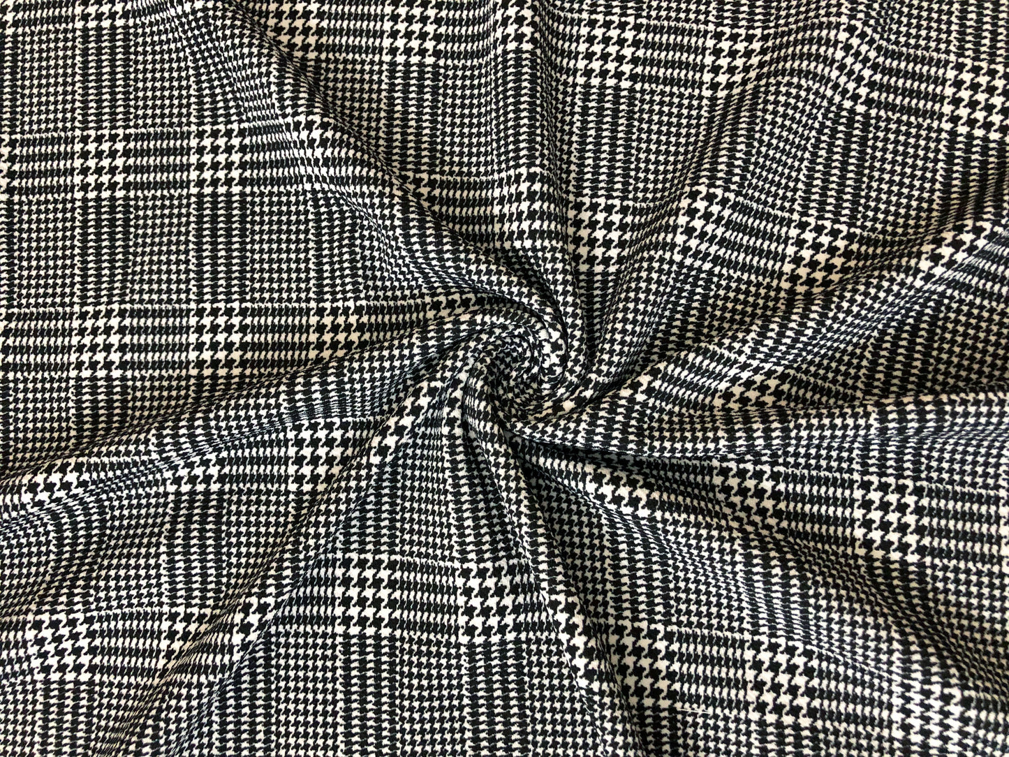 Liverpool Knit Printed Fabric-White and Black Plaid Micro Houndstooth-LVPR326-Sold by the Yard-Apparel Fabric