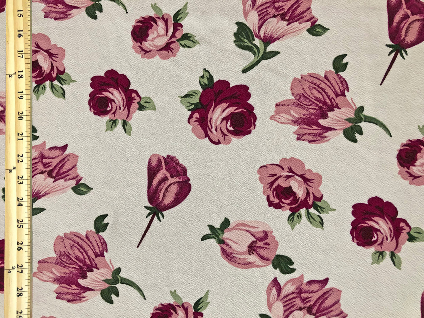 Liverpool Knit – Pink & Mauve Vintage Rose Garden on Ivory – 4-Way Stretch, 200 GSM, 56" Wide – Sold by the Yard (LVPR329)
