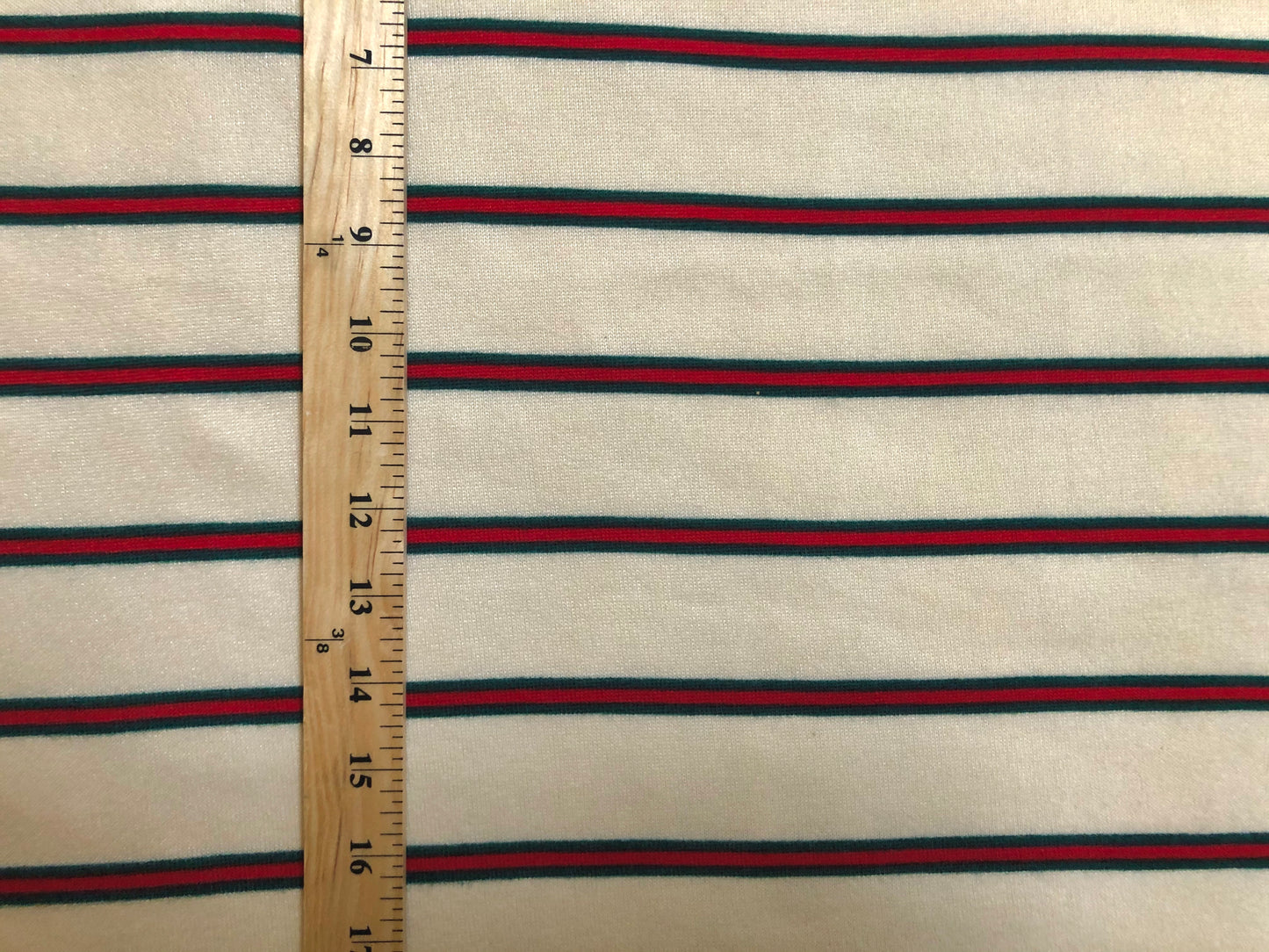Classic Ivory Pinstripe Hacci Sweater Knit – Teal & Red Stripes, 56″ Wide, 95% Polyester 5% Spandex – Sold by the Yard (HSPR027)