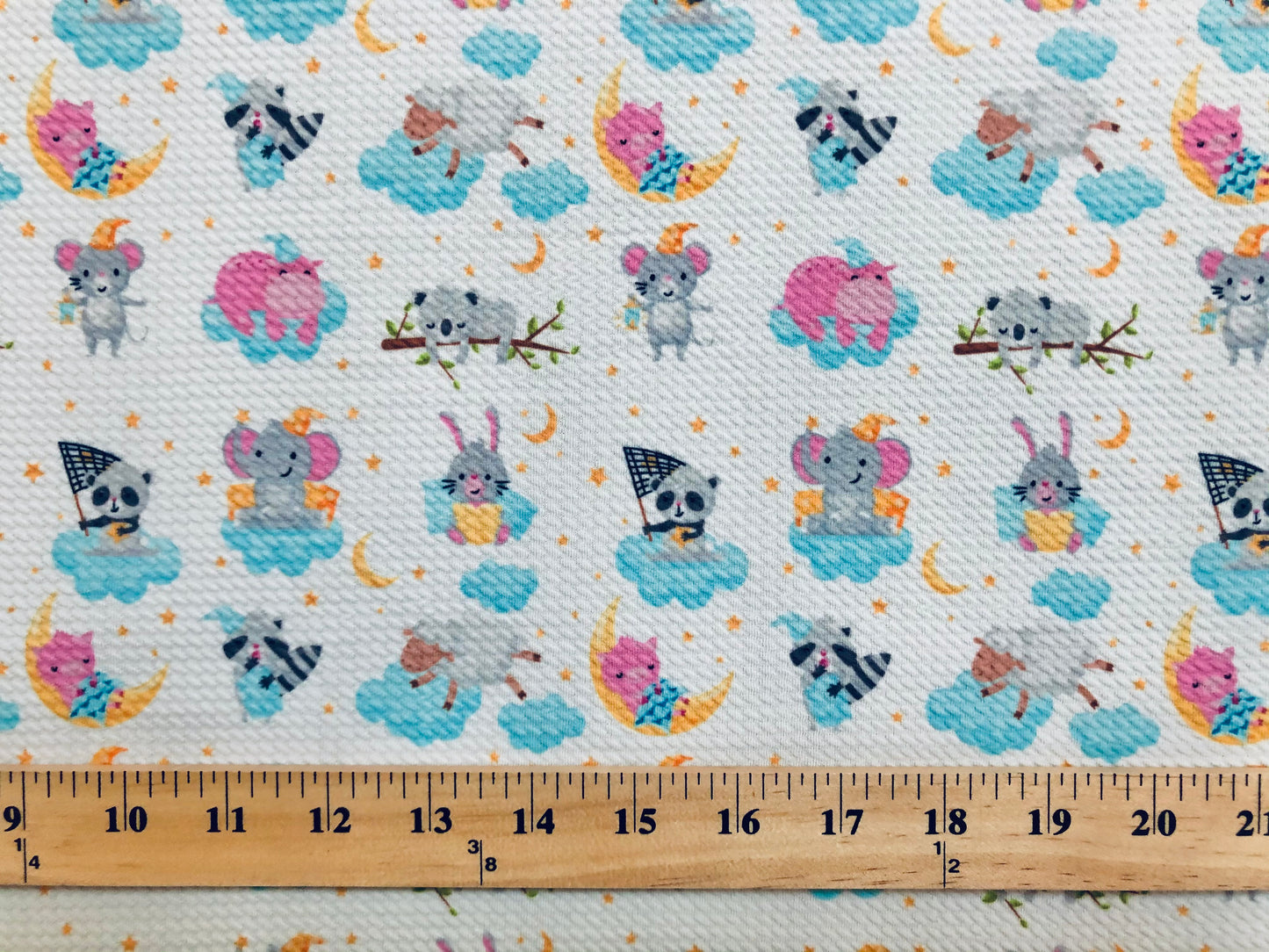 Bullet Knit Stretch Fabric – Adorable Baby Animals Pattern Print Ivory, Blue & Pink, 56″ Wide, Sold by the Yard (BPR206)