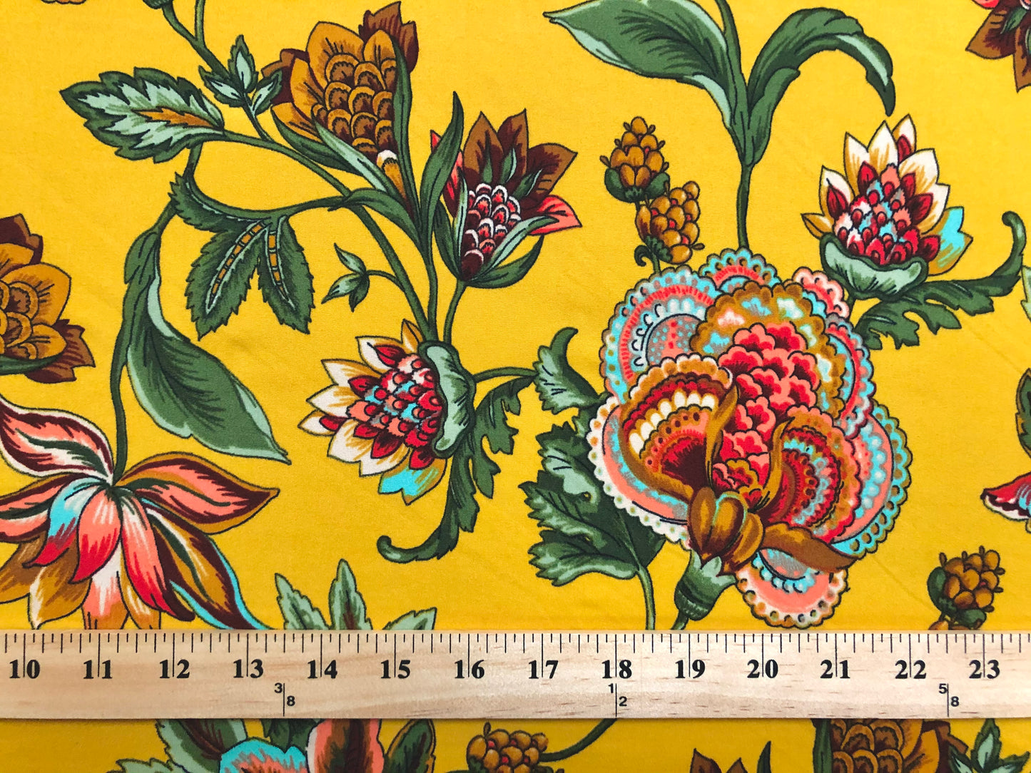 DTY Brushed Fabric-Mustard Brown Aqua Green Lotus Flowers-DTYBPR227-Sold by the Yard-Jersey Fabric