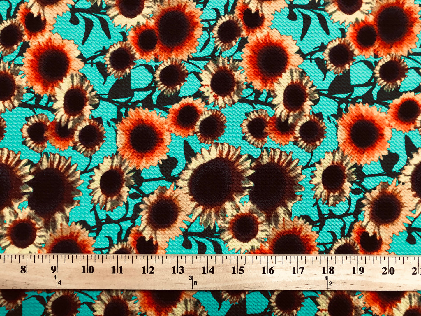 Bullet Knit Stretch Fabric – Jade & Orange Sunflower Vibrant Print, 56″ Wide, Sold by the Yard (BPR215)