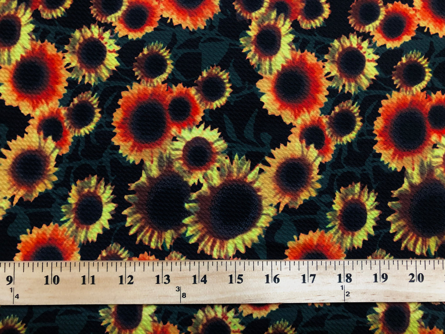 Bullet Knit Stretch Fabric – Black & Orange Sunflower Vibrant Print, 56″ Wide, Sold by the Yard (BPR214)