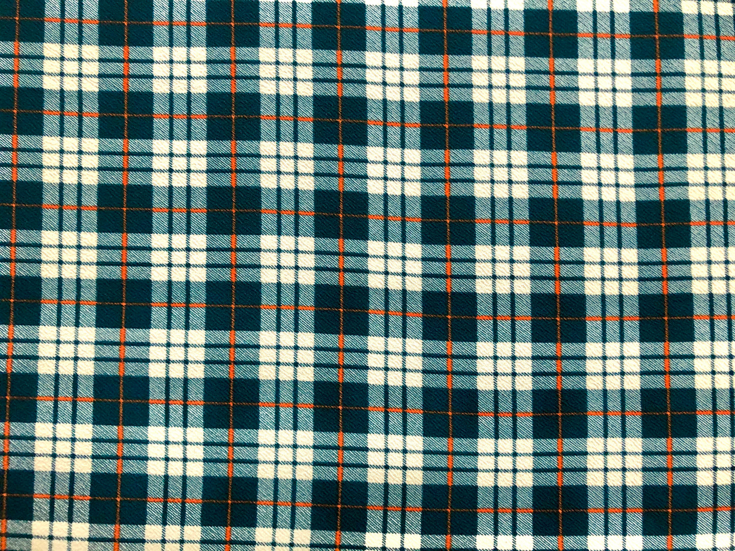 Liverpool Knit Printed Fabric-Hunter Green Orange Plaid-LVPR215-Sold by the Yard-Apparel Fabric