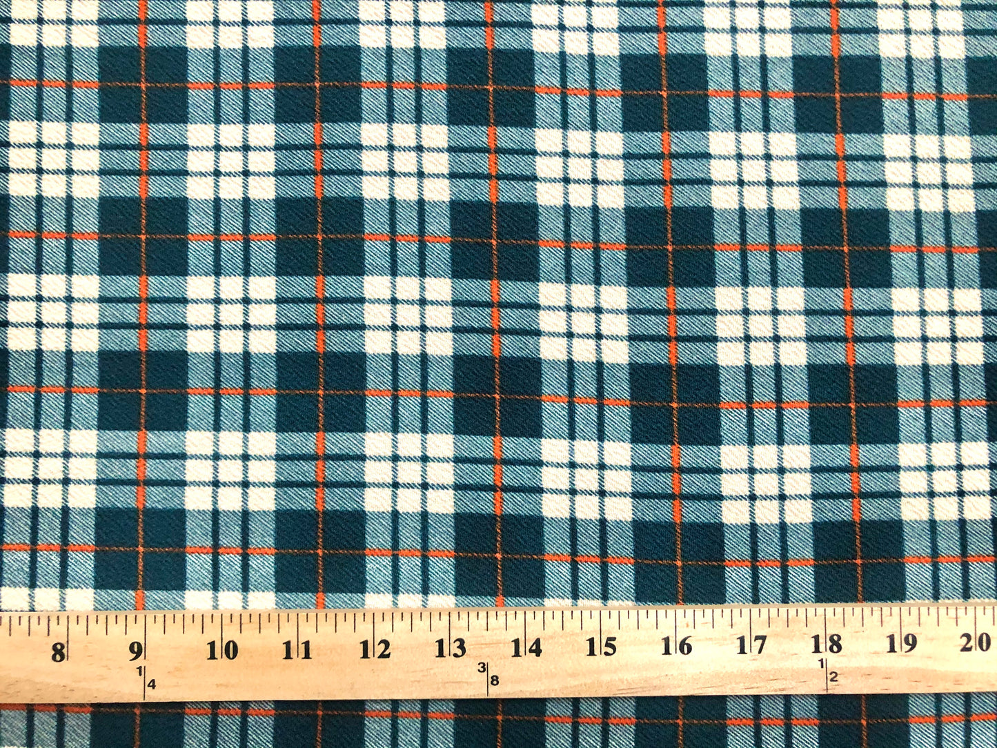 Liverpool Knit Printed Fabric-Hunter Green Orange Plaid-LVPR215-Sold by the Yard-Apparel Fabric