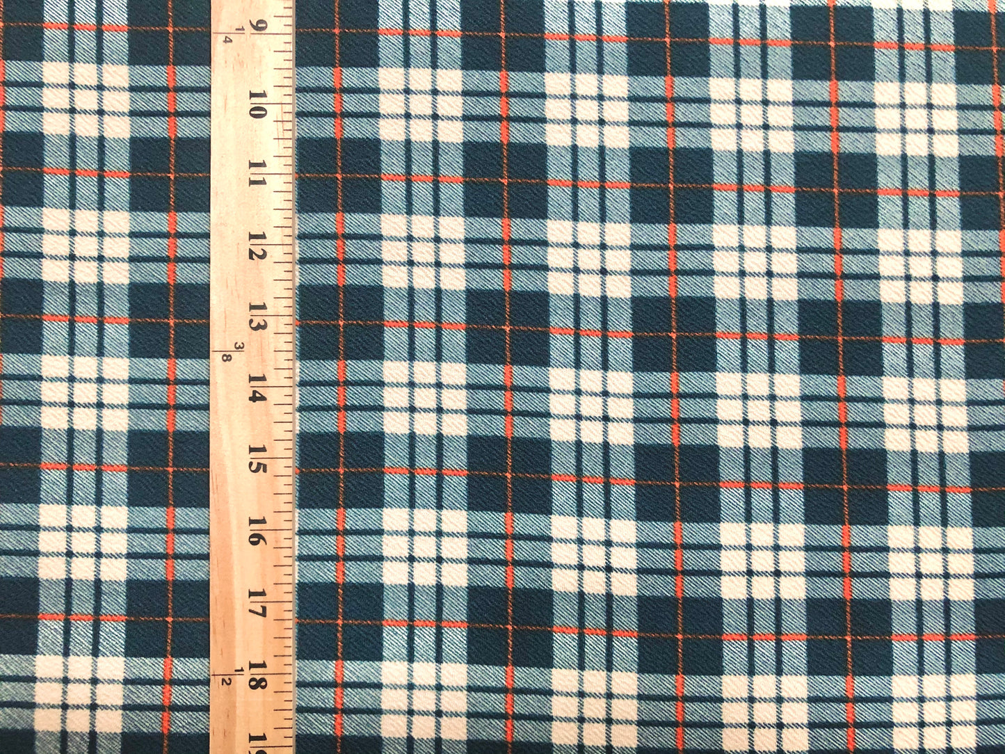 Liverpool Knit Printed Fabric-Hunter Green Orange Plaid-LVPR215-Sold by the Yard-Apparel Fabric