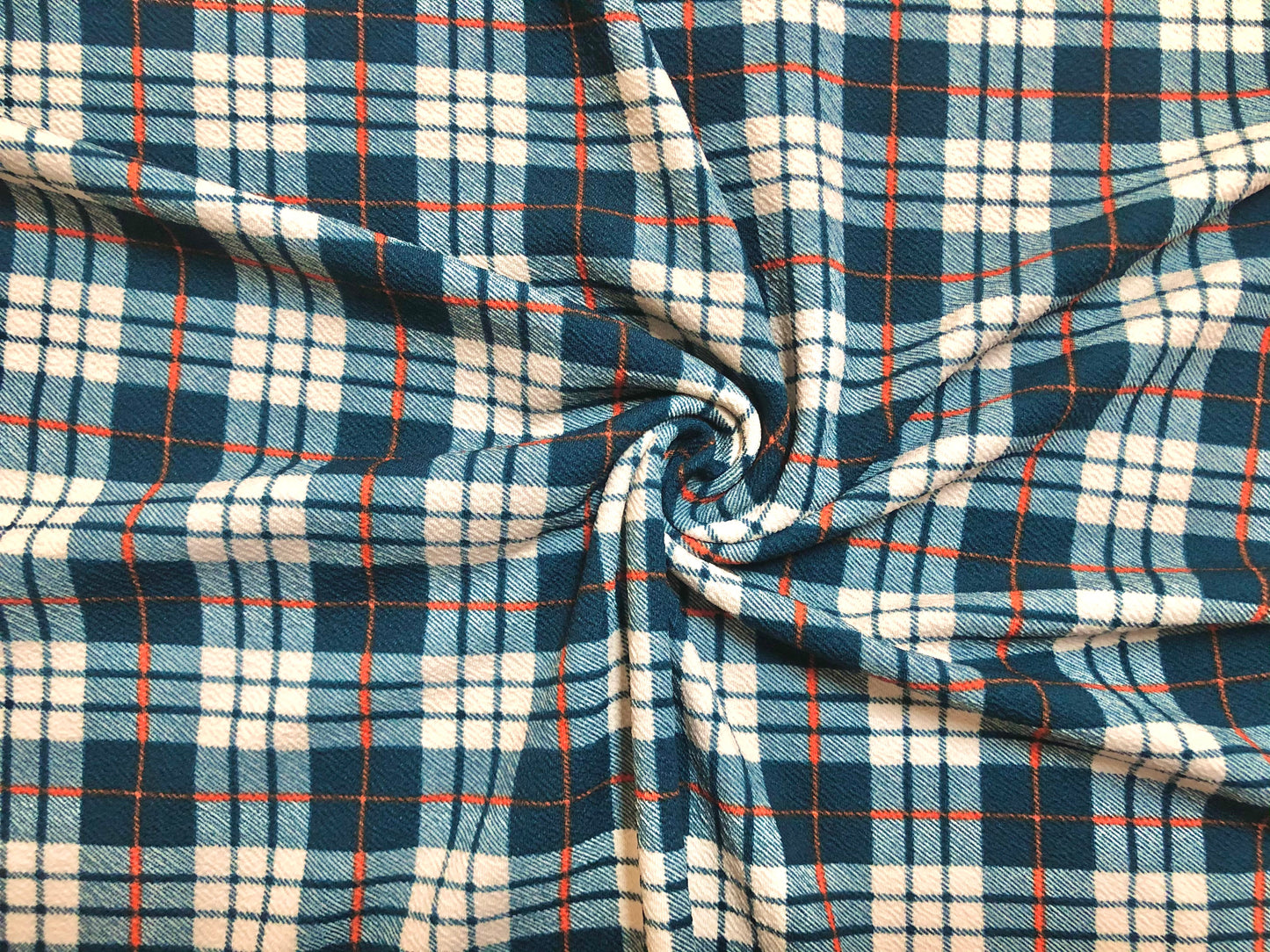 Liverpool Knit Printed Fabric-Hunter Green Orange Plaid-LVPR215-Sold by the Yard-Apparel Fabric