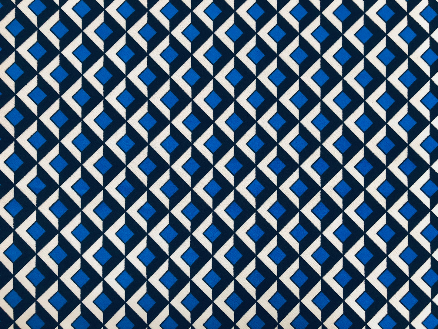 Liverpool Knit Printed Fabric-Royal Blue Black 3D Cubes-LVPR217-Sold by the Yard-Apparel Fabric
