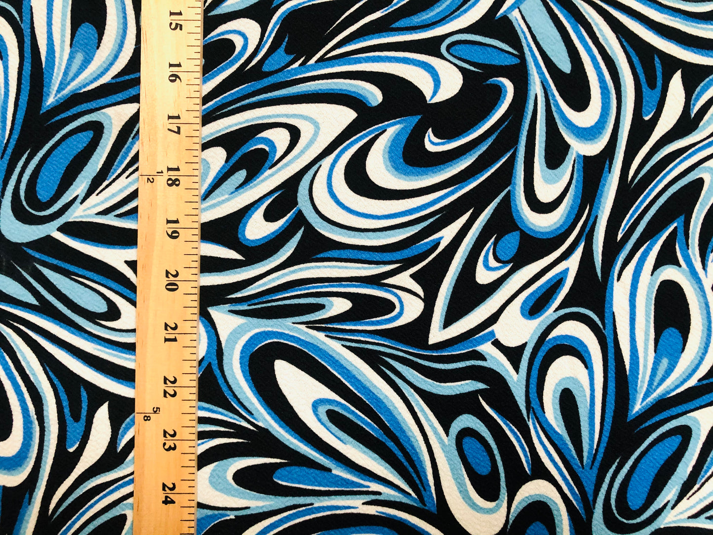 Liverpool Knit Fabric — Navy, Black & Ivory Blue Marble Swirl — 56" Wide, 200 GSM, 4-Way Stretch, Double Knit — Sold by the Yard (LVPR219)