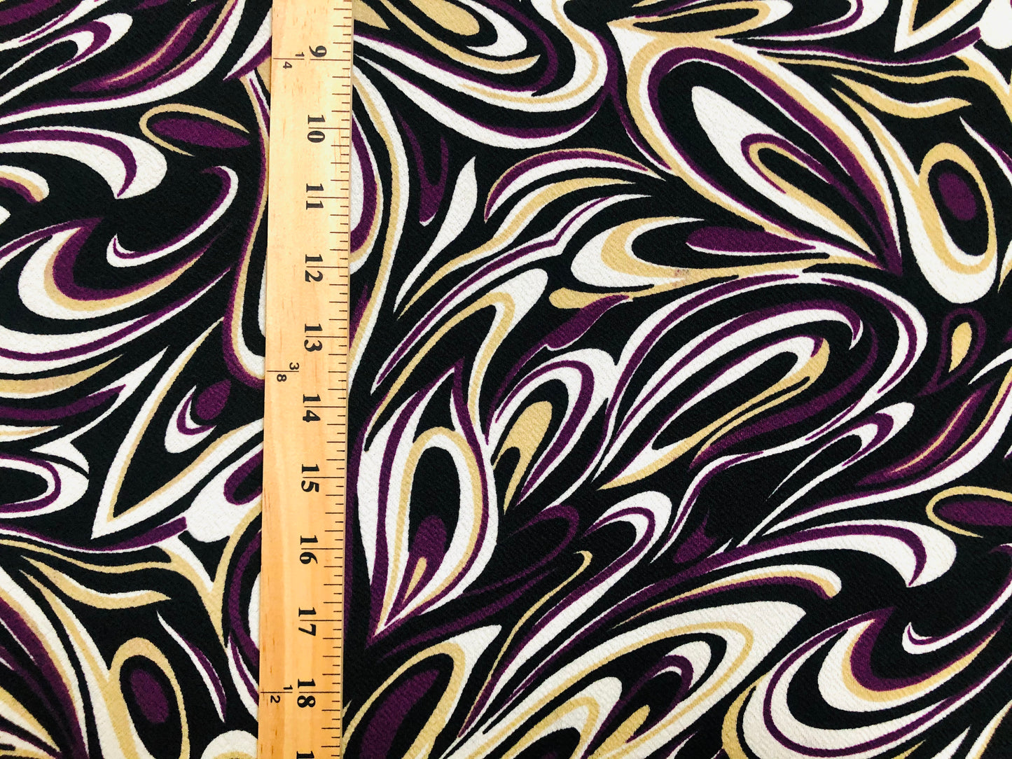 Liverpool Knit Fabric — Plum/Gold/Ivory & Black Marble Swirl — 56" Wide, 200 GSM, 4-Way Stretch, Double Knit — Sold by the Yard (LVPR221)