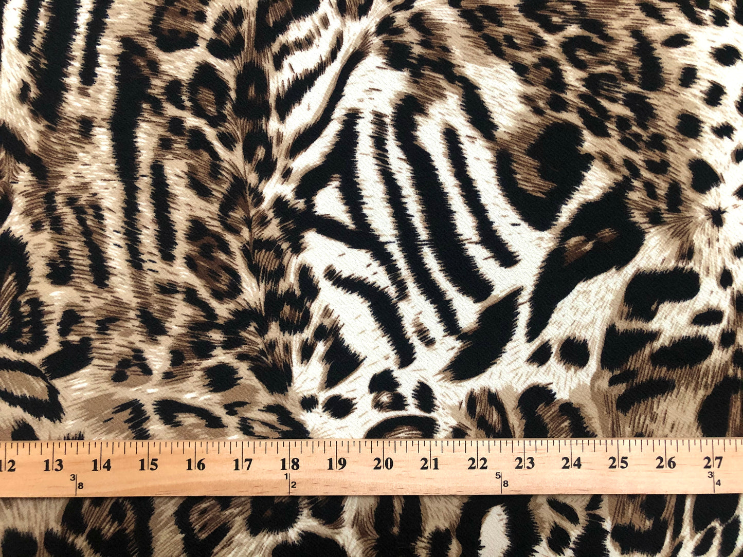 Liverpool Knit Fabric — Tan/Black & Ivory Wild Leopard — 56" Wide, 200 GSM, 4-Way Stretch, Double Knit — Sold by the Yard (LVPR226)