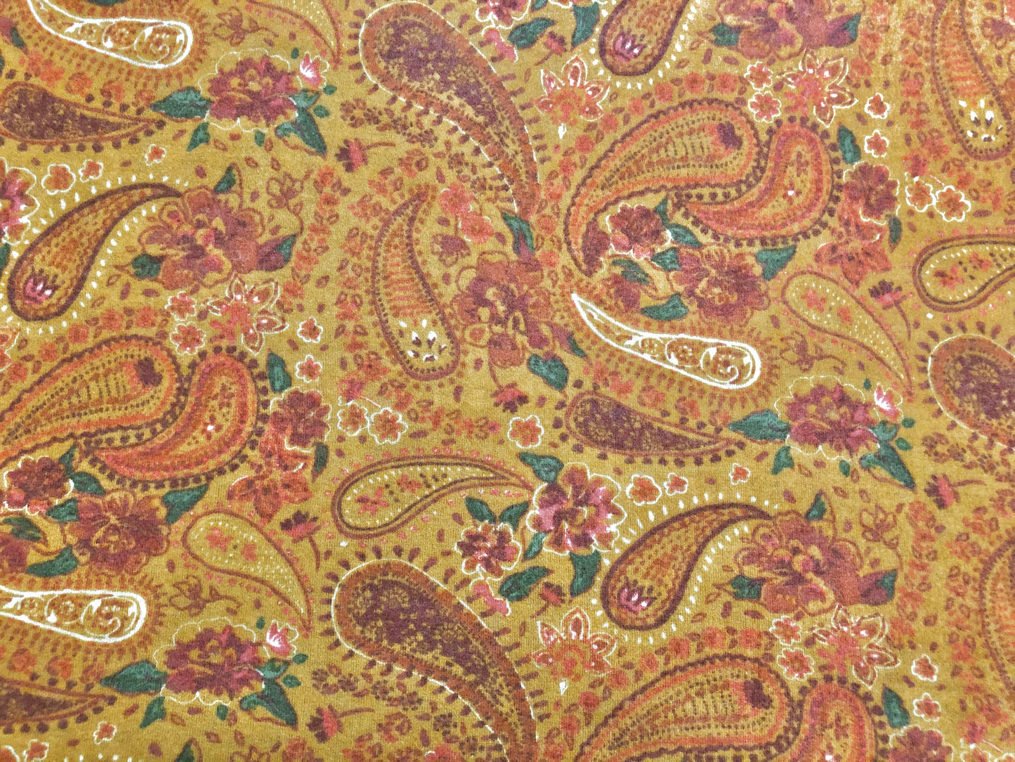 Premium Ultra-Soft Brushed Hacci Sweater Knit – Mustard Paisley & Floral, 58″ Wide, 95% Polyester 5% Spandex – Sold by the Yard (HSPR045)