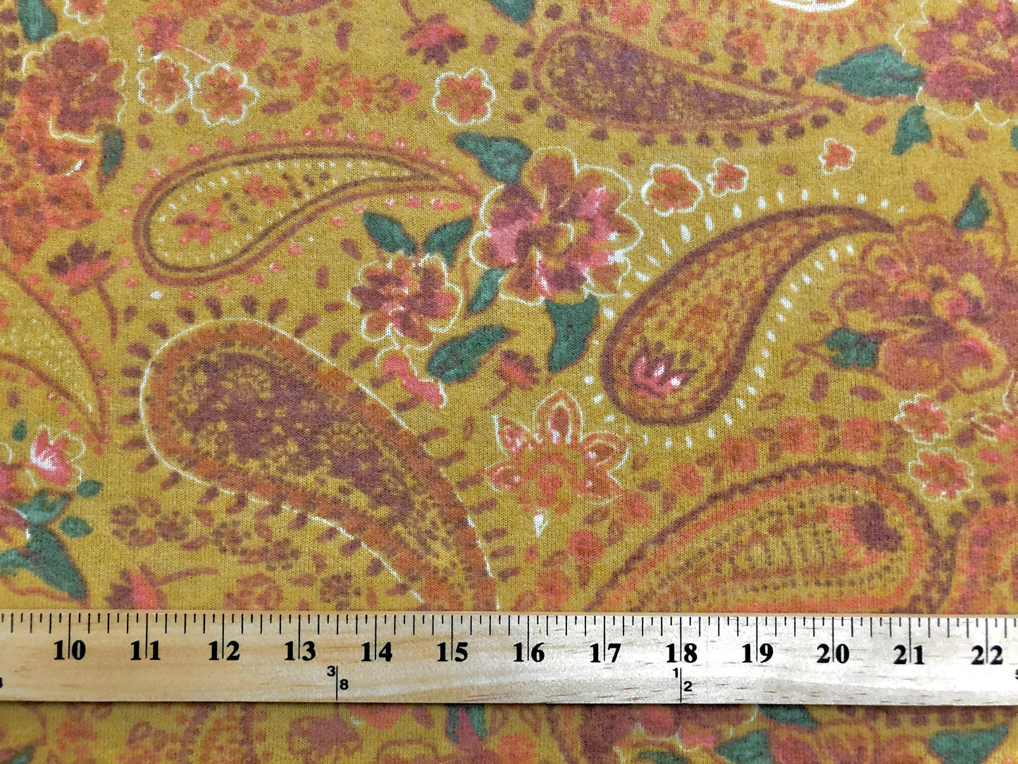 Premium Ultra-Soft Brushed Hacci Sweater Knit – Mustard Paisley & Floral, 58″ Wide, 95% Polyester 5% Spandex – Sold by the Yard (HSPR045)