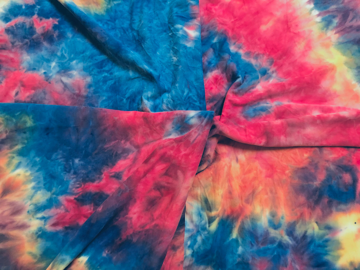 DTY Brushed Fabric-Blue Fuchsia Yellow Tie Dye-DTYBTD027-Sold by the Yard-Jersey Fabric