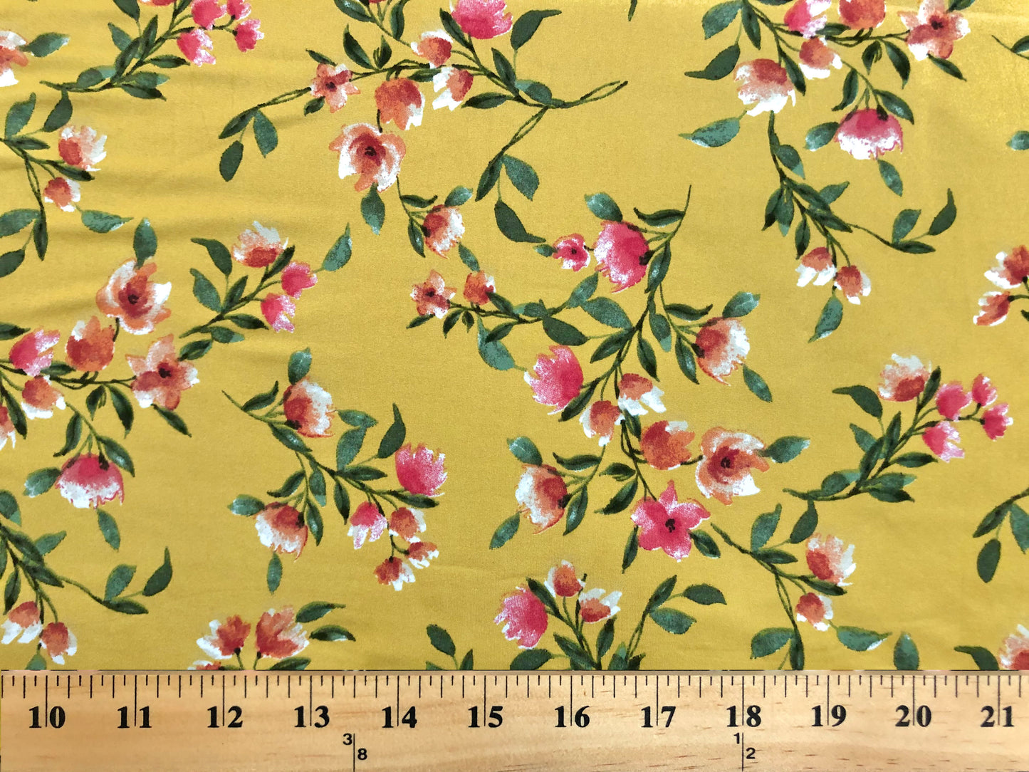DTY Brushed Fabric-Mustard Pink Orange Flowers-DTYBPR250-Sold by the Yard-Jersey Fabric