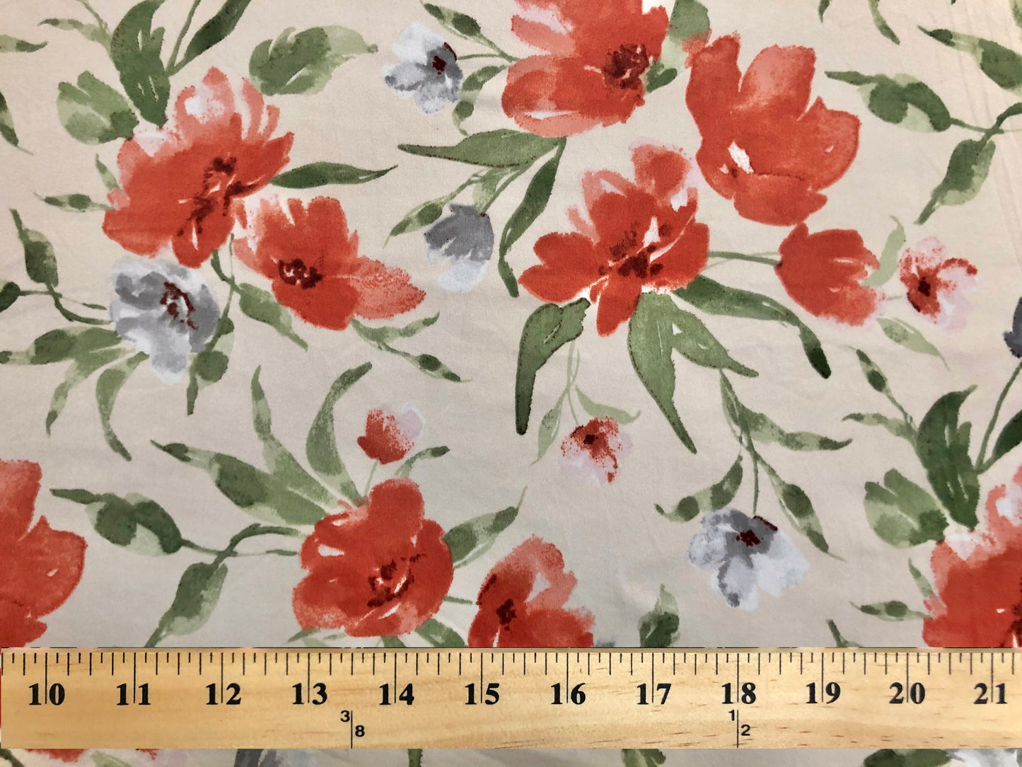 DTY Brushed Fabric-Vanilla Red Green Winter Flowers-DTYBPR252-Sold by the Yard-Jersey Fabric