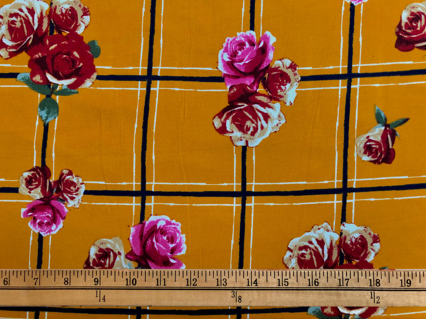 DTY Brushed Fabric-Mustard Pink Rose Black Plaid-DTYBPR240-Sold by the Yard-Jersey Fabric