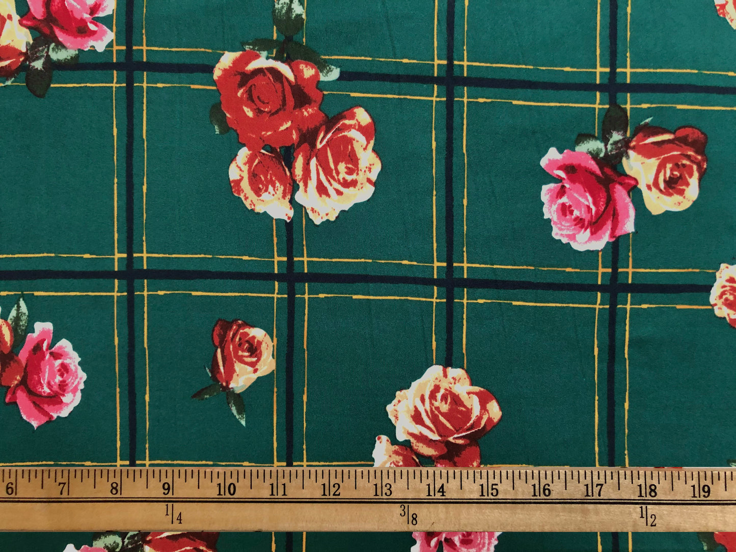 DTY Brushed Knit Fabric – Emerald Rose Windowpane Plaid – 4-Way Stretch, 58" Wide – Sold by the Yard (DTYBPR242)