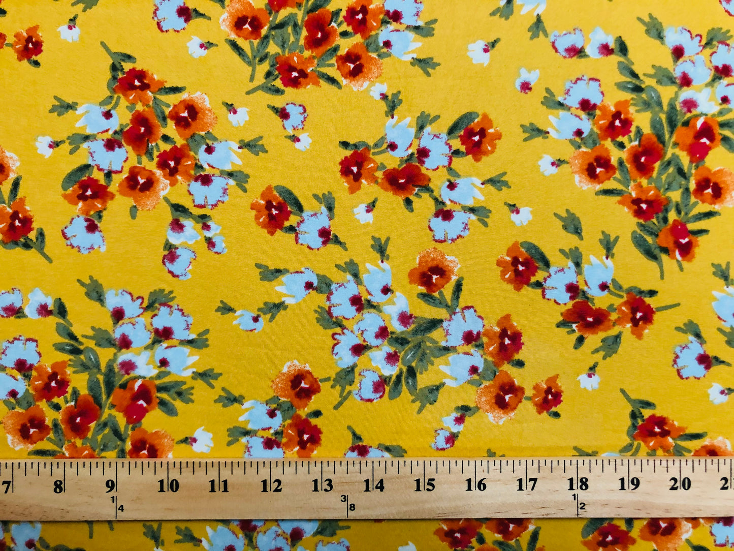 DTY Brushed Knit Fabric – Mustard Yellow Meadow Floral – 4-Way Stretch, 58" Wide, 180 GSM – Sold by the Yard (DTYBPR244)